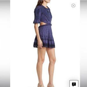 LOVESHACKFANCY , Delina cut out cotton mini dress, midnight navy blue, Medium
